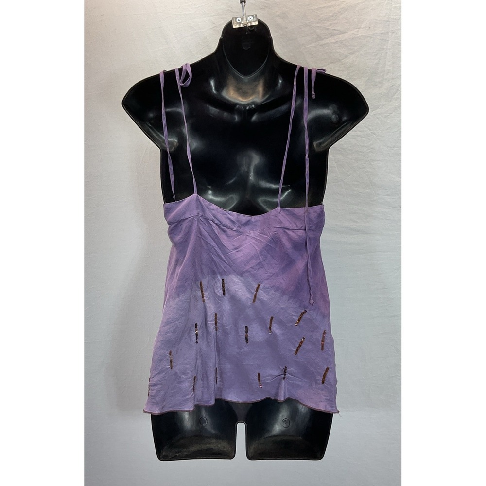 Vtg Y2K Guess Jeans Sequin Cami Silk Fairy Tank Top XS Spaghetti Babydoll Party - Picture 2 of 13